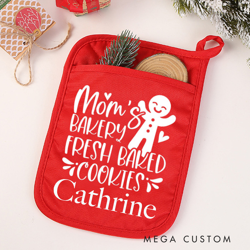 Personalized Mom's Bakery Fresh Backed Cookies Pot Holders Custom Gingerbread Man Potholder with Name Baking Lovers Gift Baker Gift