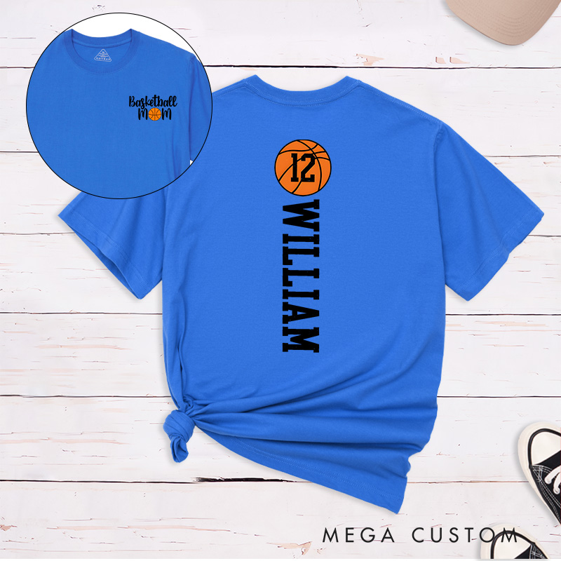 Personalized Oversized Basketball Mom T-Shirt with Custom Player Name Number and Stylish Front and Back Design