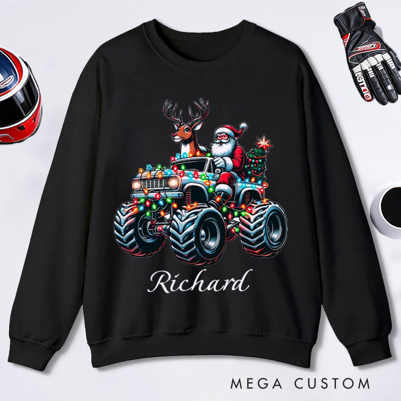 Personalized Christmas Sweatshirt Custom Name Racing Santa Christmas Pullover Gifts