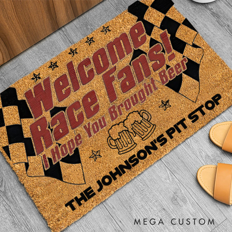 Personalized Doormat with Welcome Race Fans Design for Racers and Racing Lovers