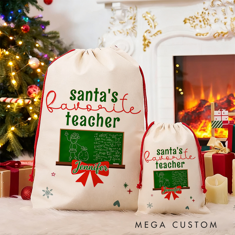 Personalized Teacher Christmas Gift Sack the Santa's Favorite Teacher Design Santa Bag