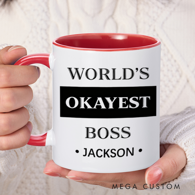 Personalized Farewell Mug with World's Okayest Boss Design Heartfelt Gift for Boss