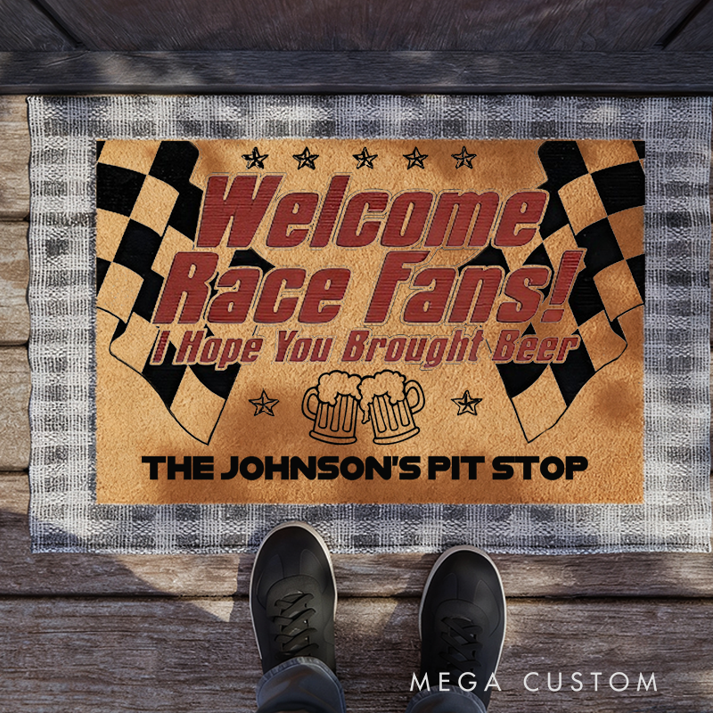 Personalized Doormat with Welcome Race Fans Design for Racers and Racing Lovers