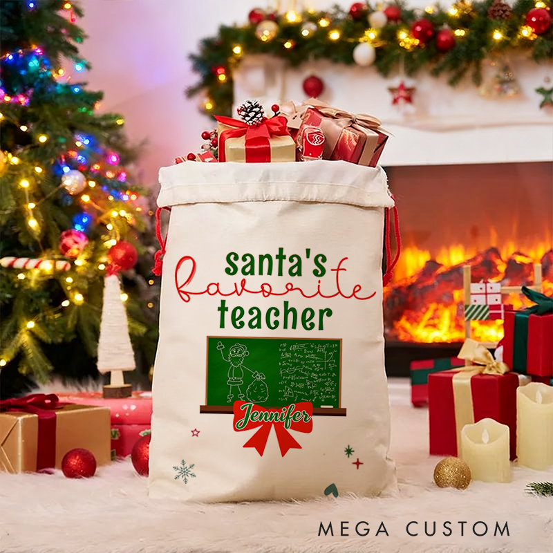 Personalized Teacher Christmas Gift Sack the Santa's Favorite Teacher Design Santa Bag
