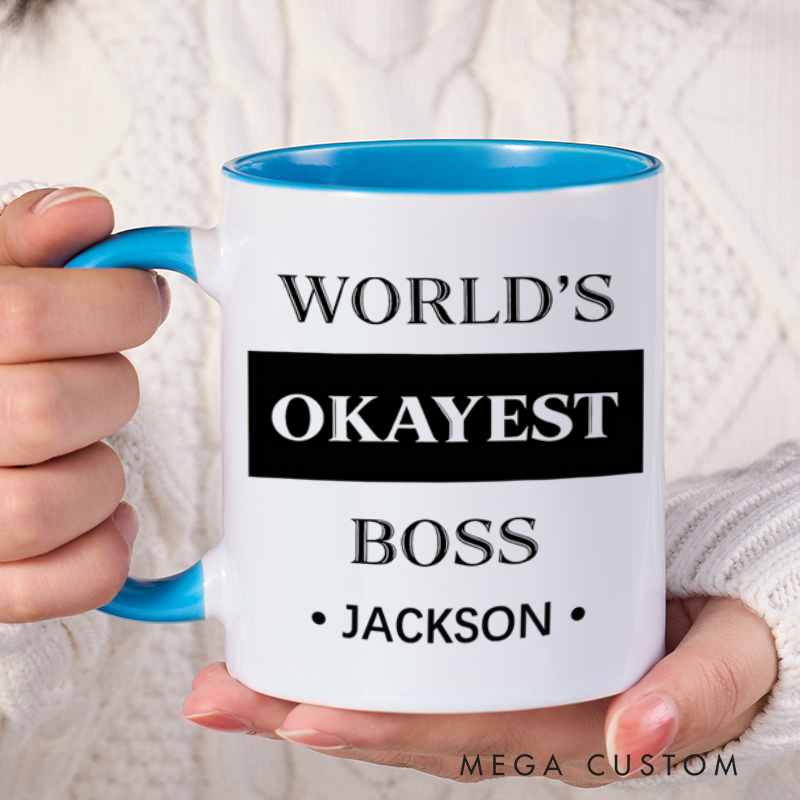 Personalized Farewell Mug with World's Okayest Boss Design Heartfelt Gift for Boss