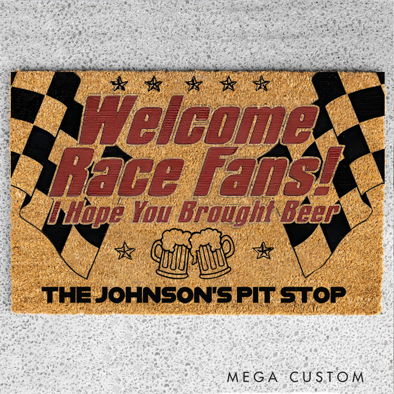 Personalized Doormat with Welcome Race Fans Design for Racers and Racing Lovers