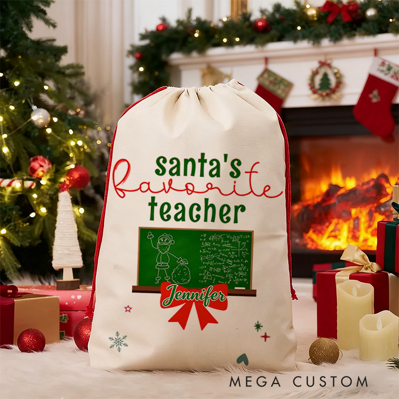 Personalized Teacher Christmas Gift Sack the Santa's Favorite Teacher Design Santa Bag