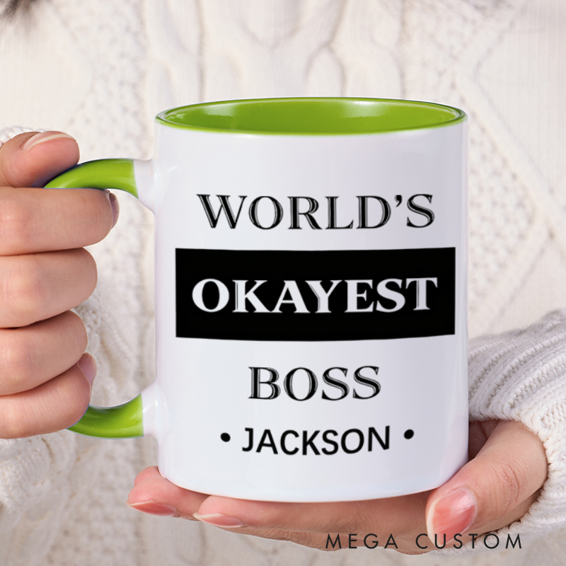 Personalized Farewell Mug with World's Okayest Boss Design Heartfelt Gift for Boss