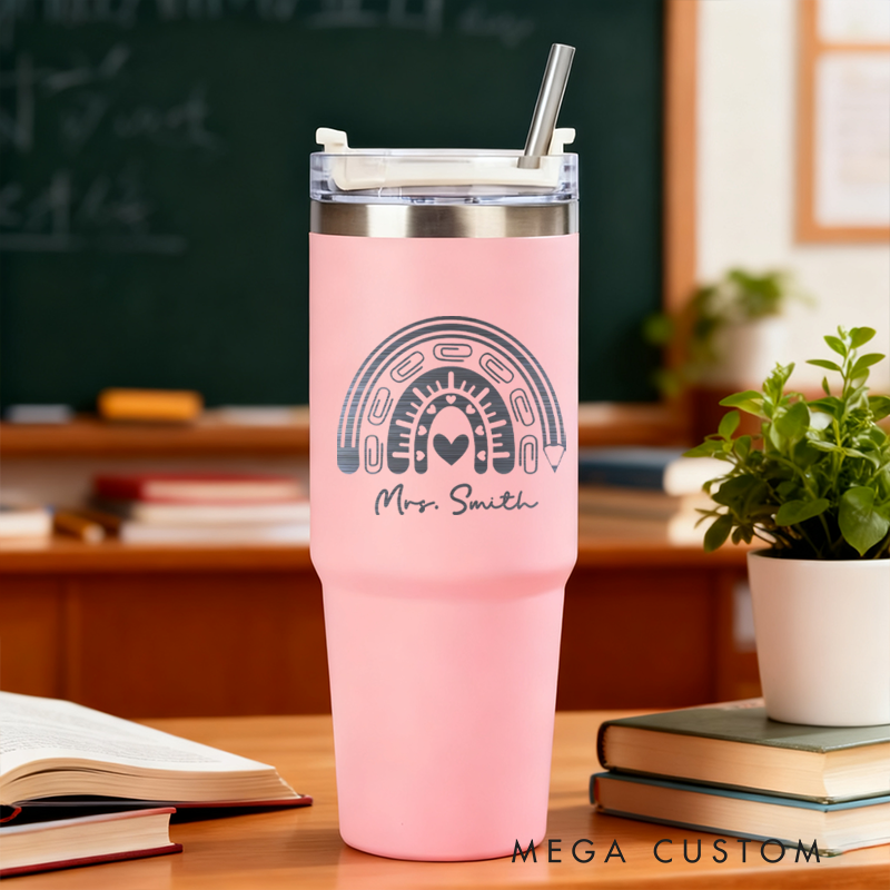 Personalized Tumbler Gift for Teacher Custom Teacher Rainbow Design Tumbler Engraved Tumbler Gift