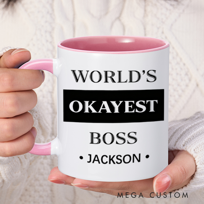 Personalized Farewell Mug with World's Okayest Boss Design Heartfelt Gift for Boss