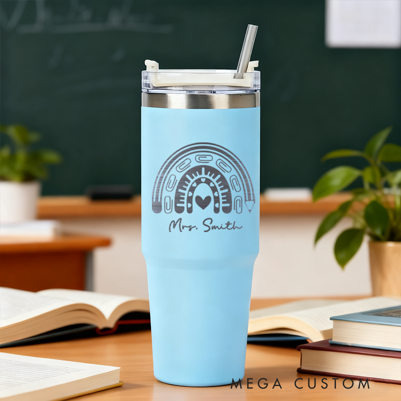 Personalized Tumbler Gift for Teacher Custom Teacher Rainbow Design Tumbler Engraved Tumbler Gift