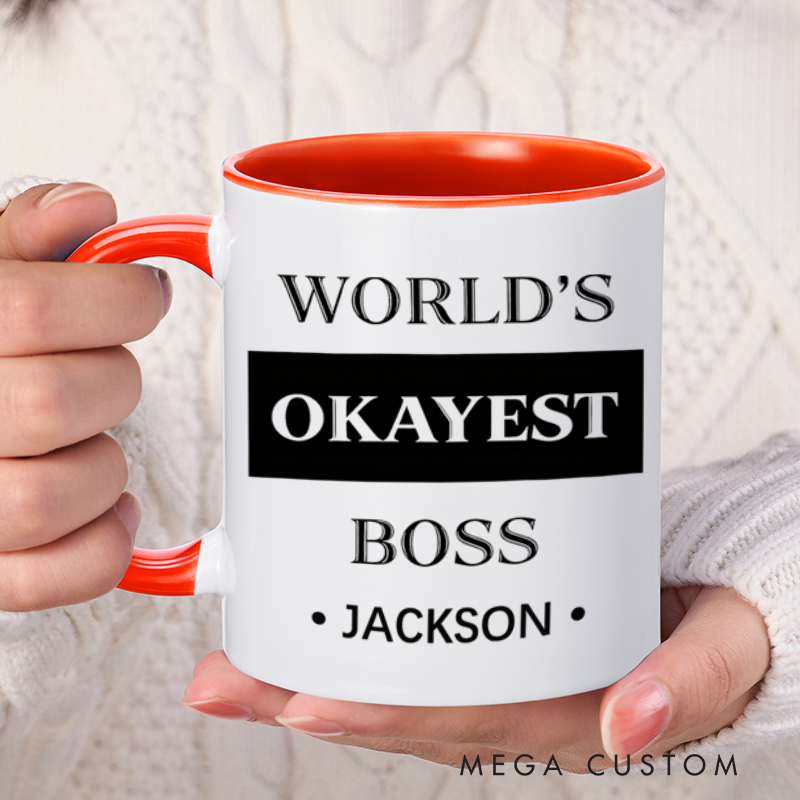 Personalized Farewell Mug with World's Okayest Boss Design Heartfelt Gift for Boss