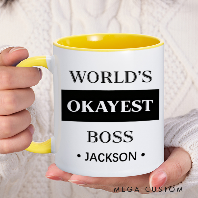 Personalized Farewell Mug with World's Okayest Boss Design Heartfelt Gift for Boss