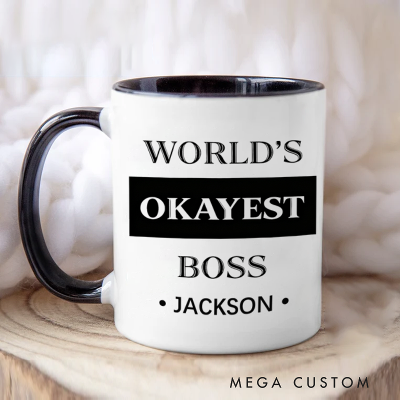 Personalized Farewell Mug with World's Okayest Boss Design Heartfelt Gift for Boss