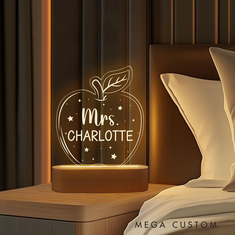 Personalized Teacher LED Desk Lamp with Apple Teacher Design Unique Gift for Teachers