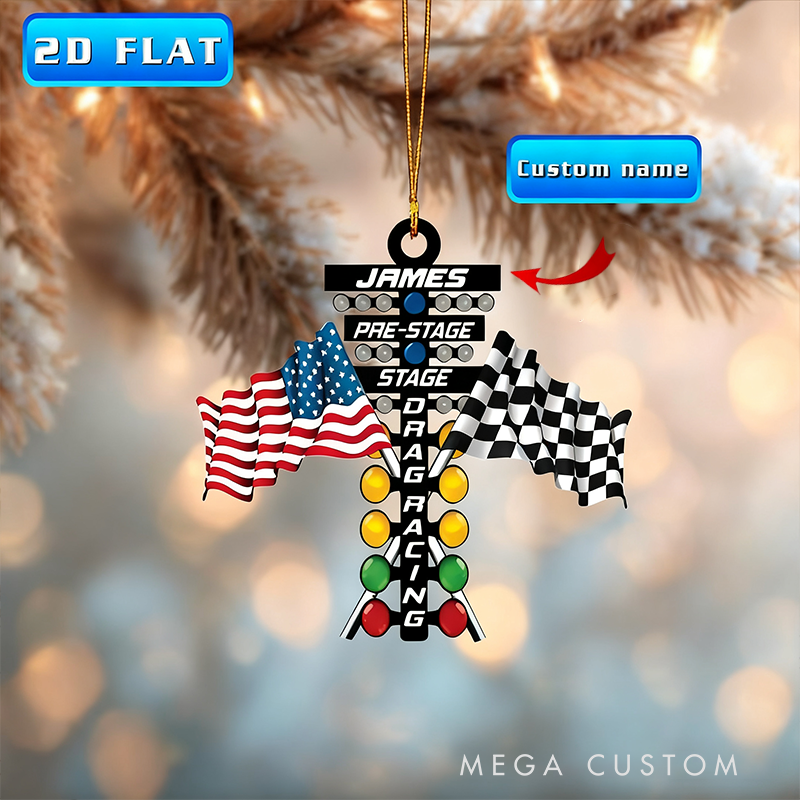 Personalized Drag Racing Acrylic Ornament Custom 2D Flat Christmas Ornament Gift for Race Car Enthusiasts and Motorsport Lovers