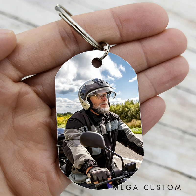 Personalized Biker Aluminum Keychain Custom Photo Keychain Gift for Motorcycle Rider