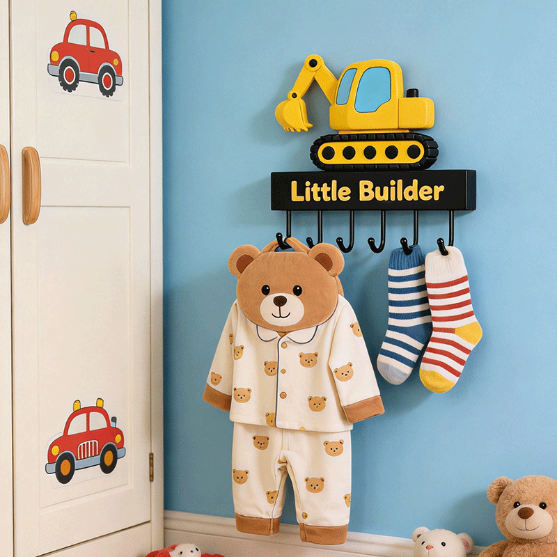 Personalized Excavator Key Holder Custom Text Wall Hooks Interesting and Unique Gift for Kids