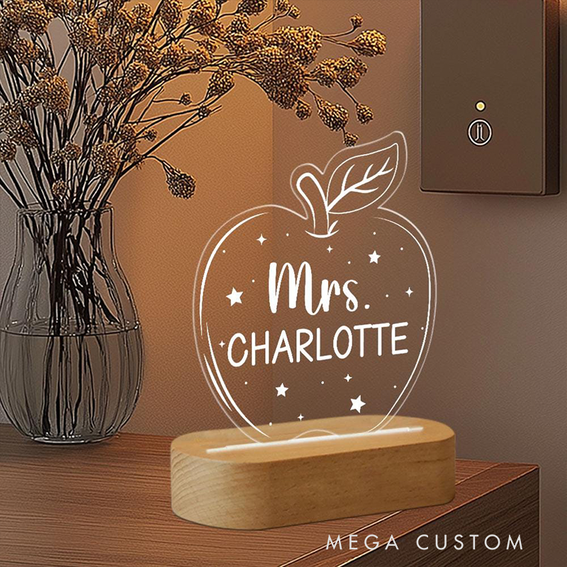 Personalized Teacher LED Desk Lamp with Apple Teacher Design Unique Gift for Teachers