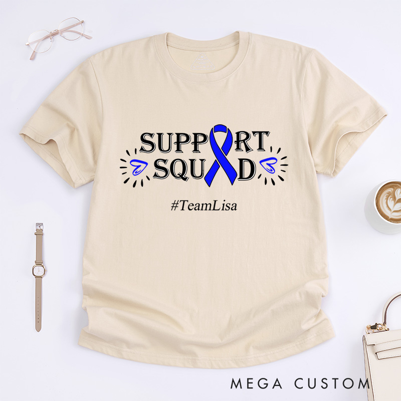 Personalized Colon Cancer Support Squad And Warrior Dark Blue Ribbon T-Shirt