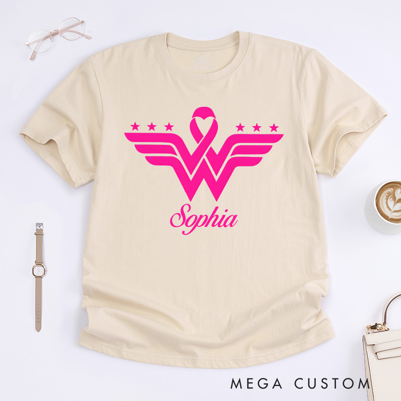 Personalized Pink Ribbon Wings Breast Cancer Awareness Empowerment Design T-shirt
