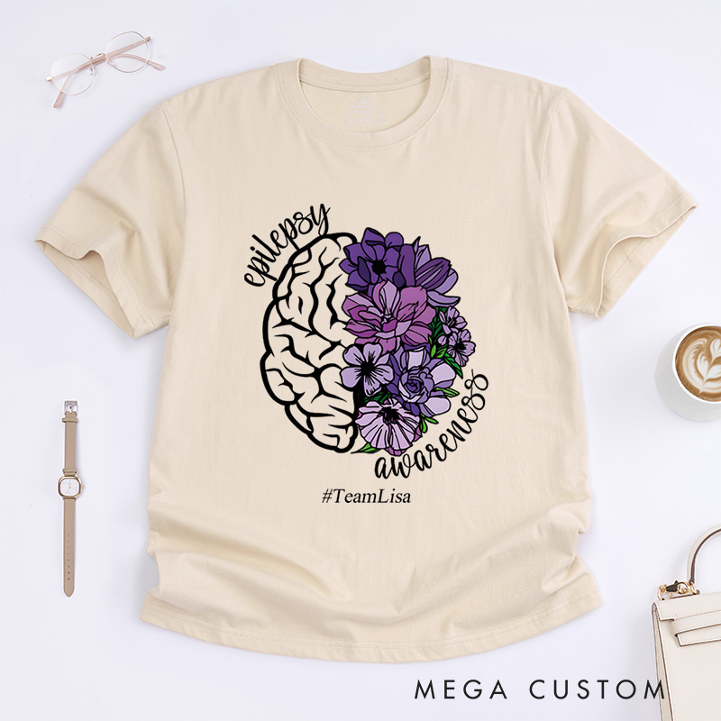 Personalized Epilepsy Awareness Neurodiversity Epilepsy Purple Ribbon T-Shirt