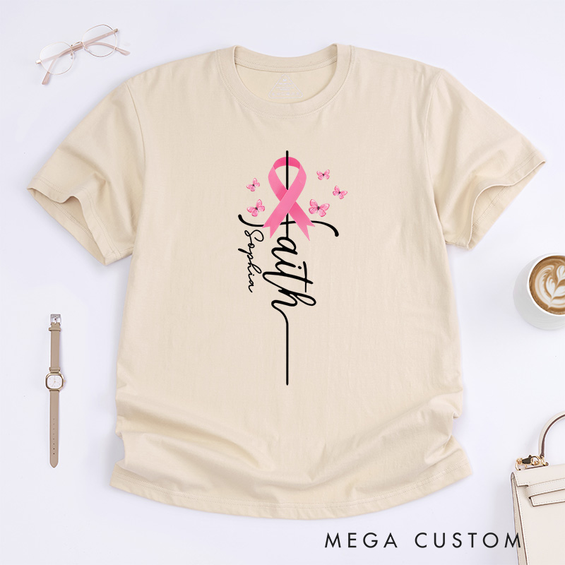 Personalized Faith Hope Love Pink Ribbon Breast Cancer Awareness Inspirational T-shirt