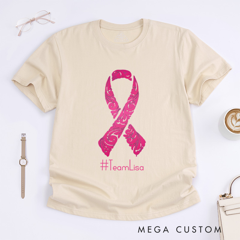 Personalized Breast Cancer Support  Awareness Fighter Pink Ribbon T-Shirt