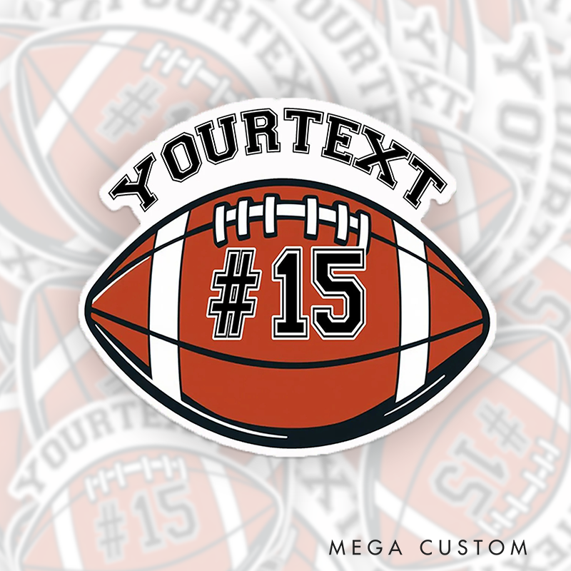 Personalized American Football and Rugby Sticker – Customize with Text and Number