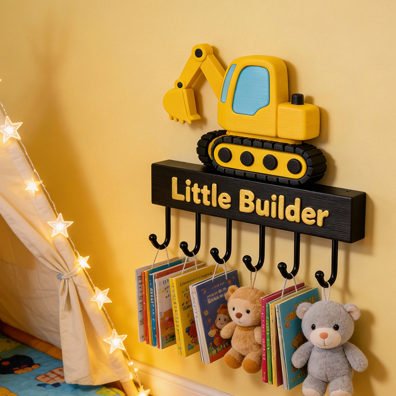 Personalized Excavator Key Holder Custom Text Wall Hooks Interesting and Unique Gift for Kids