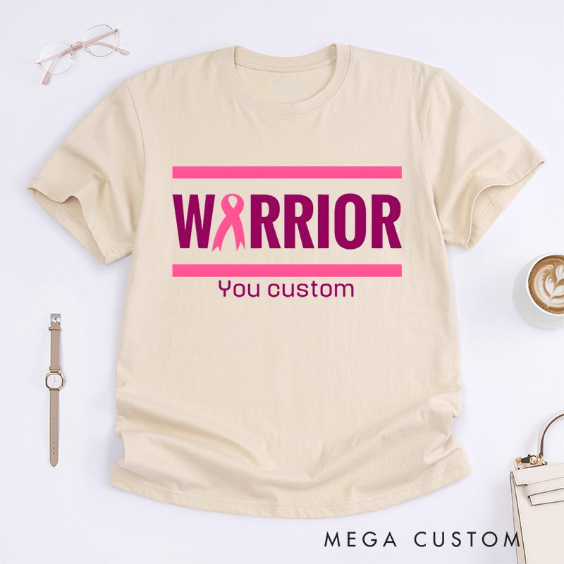 Personalized Warrior Bold Pink Ribbon Design Supporting Strength and Breast Cancer Awareness T-shirt