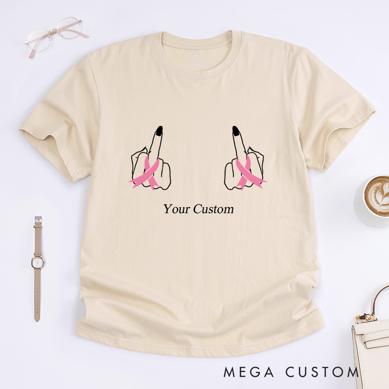 Personalized Pink Ribbon Hand Gesture Breast Cancer Awareness T-Shirt  