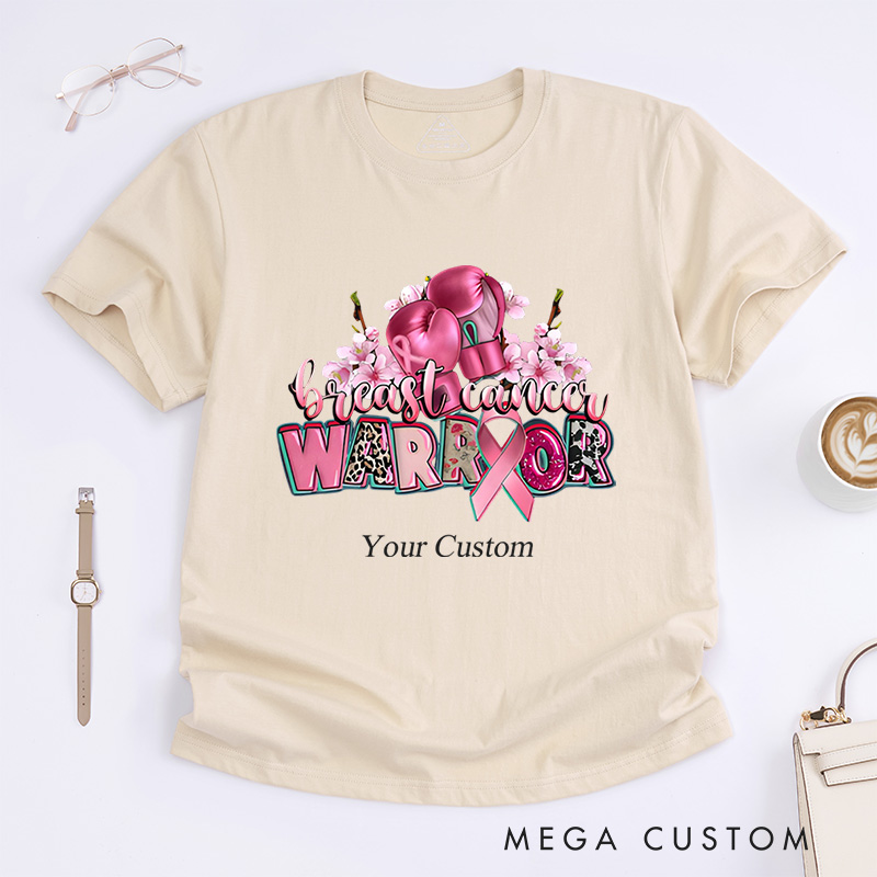 Personalized Breast Cancer Warrior Floral Ribbon Awareness Support T-Shirt  