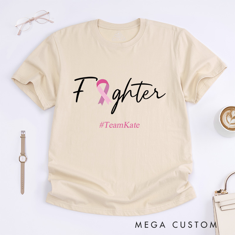 Personalized Fighter Pink Ribbon Breast Cancer Awareness Inspirational Empowerment T-Shirt  