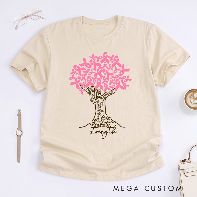 Personalized Pink Ribbon Breast Cancer Tree T-Shirt Breast Cancer Motivational Gift