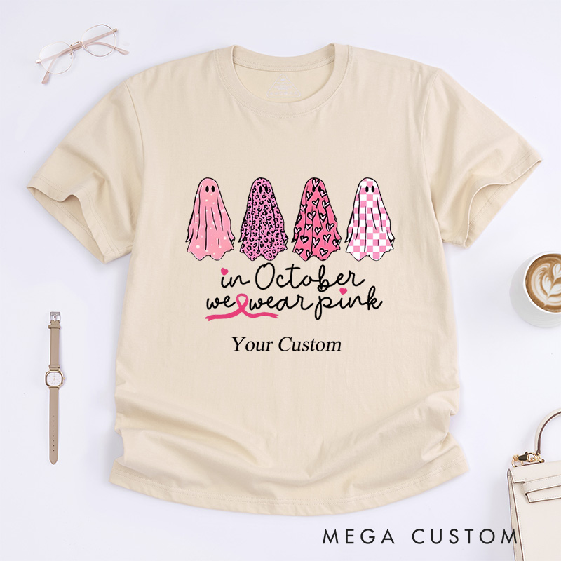 Personalized In October We Wear Pink Breast Cancer Awareness Advocacy T-Shirt  