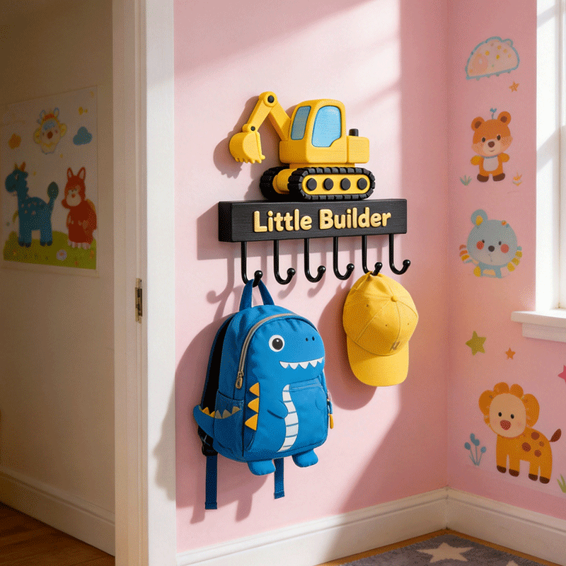 Personalized Excavator Key Holder Custom Text Wall Hooks Interesting and Unique Gift for Kids