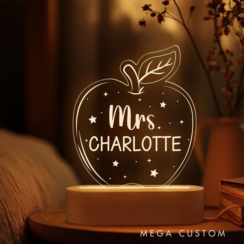 Personalized Teacher LED Desk Lamp with Apple Teacher Design Unique Gift for Teachers