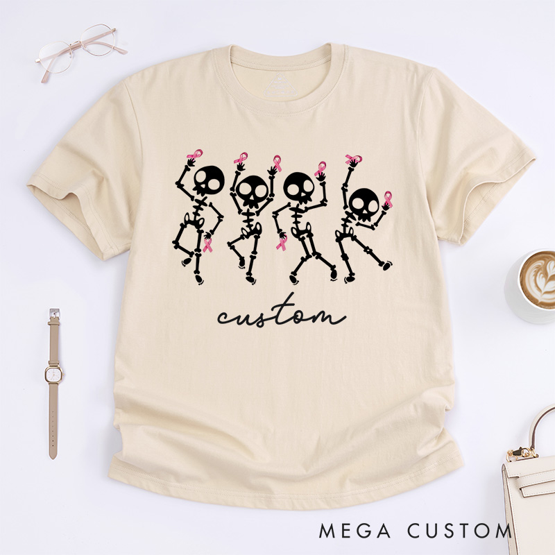 Personalized Dancing Skeletons Breast Cancer Halloween T-Shirt Breast Cancer Survivor Gift
