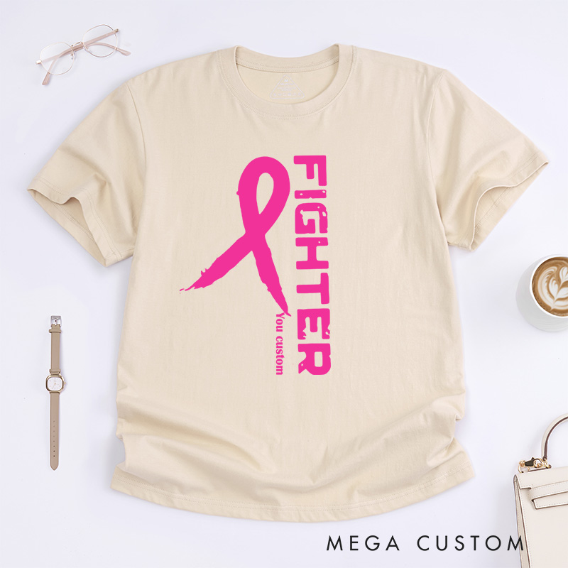 Personalized Fighter Vertical Pink Ribbon Breast CancerSupporting Strength and Awareness T-shirt