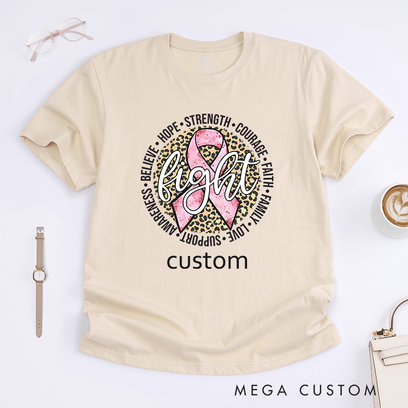 Personalized Pink Leopard Cancer Ribbon T-Shirt Fight Breast Cancer Gift