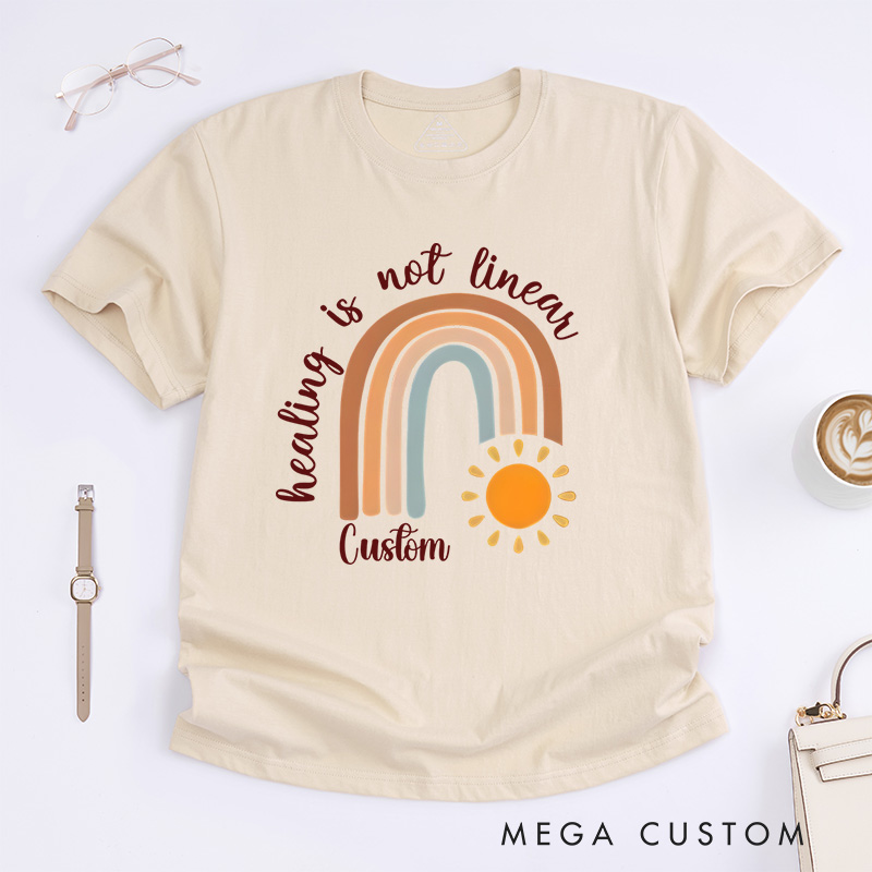 Personalized Healing Is Not Linear Rainbow Sun Mental Health Recovery Journey T-shirt