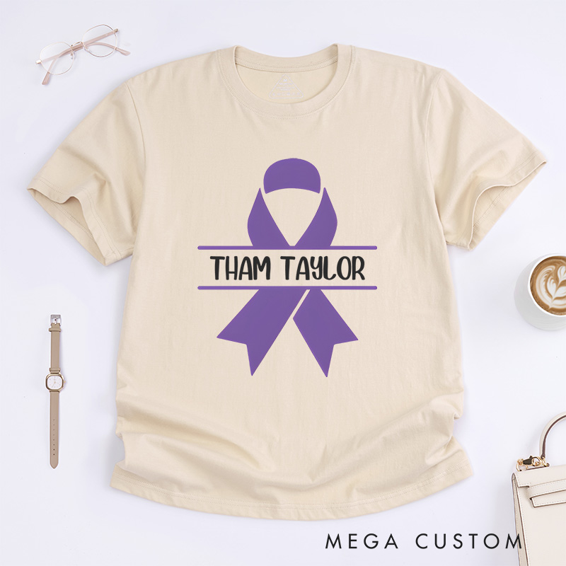 Personalized Purple Ribbon Pancreatic Cancer Custom Name Support T-Shirt Motivational Gift