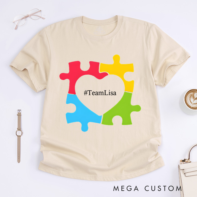 Personalized Autism Awareness Puzzle Heart Celebrate Neurodiversity Support T-Shirt  
