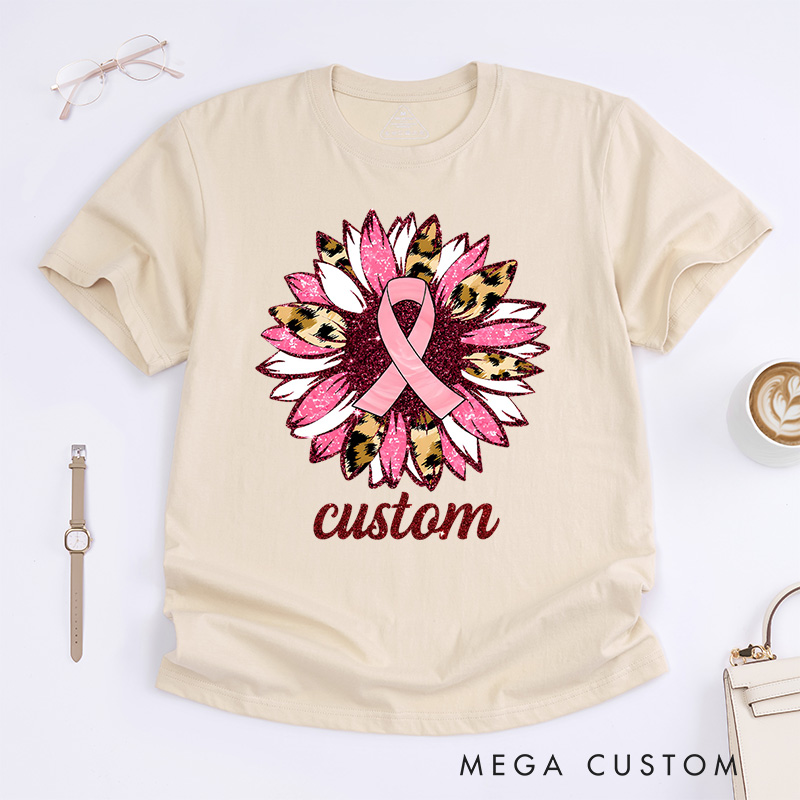 Personalized Pink Ribbon Floral Breast Cancer Awareness T-Shirt Cancer Warrior Gift