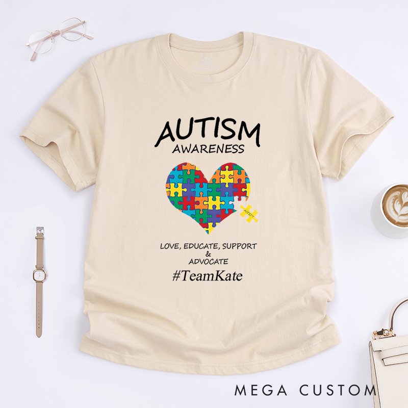 Personalized Autism Awareness Puzzle Heart Love Educate Support Advocate T-Shirt  