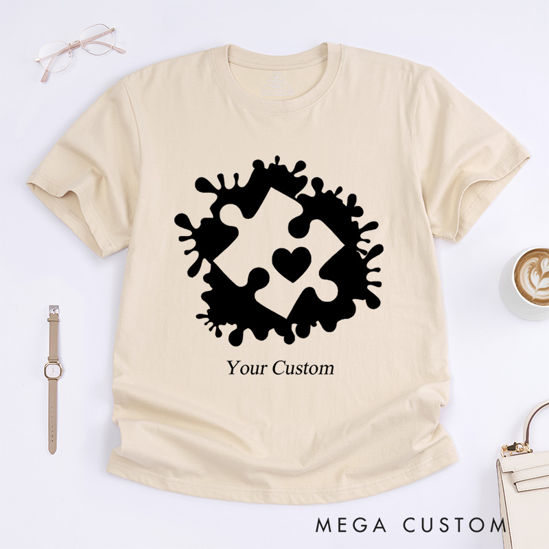 Personalized Autism Awareness Puzzle Heart Celebrating Neurodiversity Support T-Shirt  