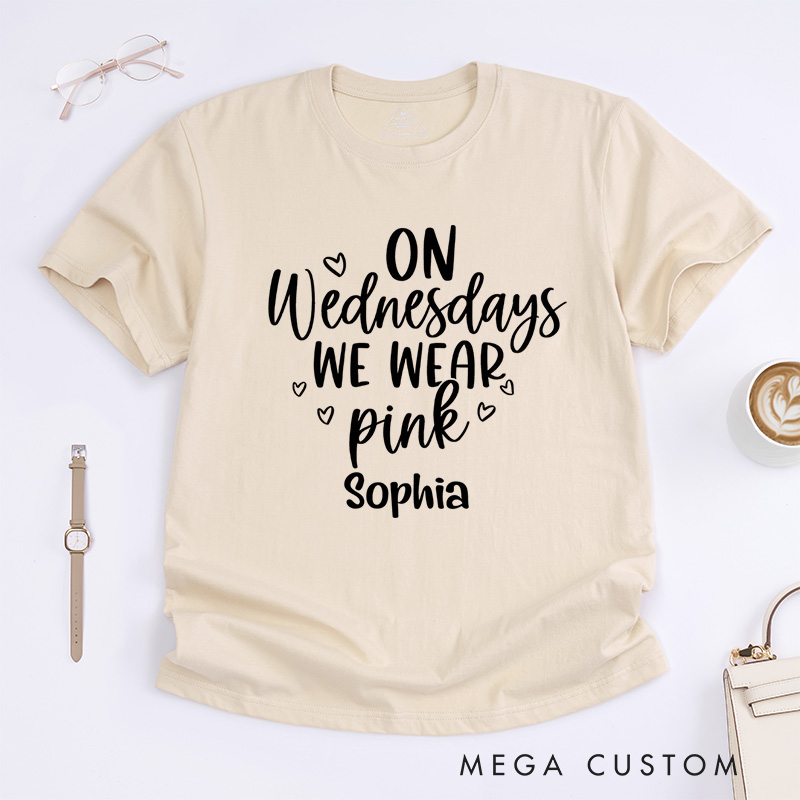 Personalized On Wednesdays We Wear Pink Breast Cancer Awareness T-shirt Support Gift