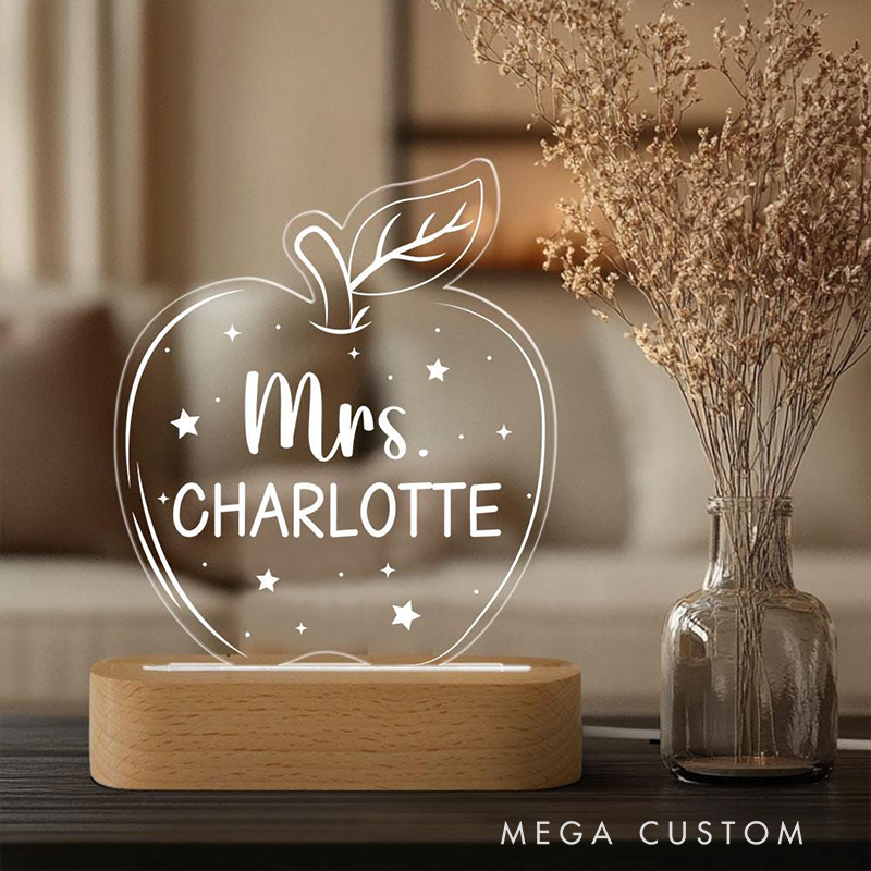 Personalized Teacher LED Desk Lamp with Apple Teacher Design Unique Gift for Teachers