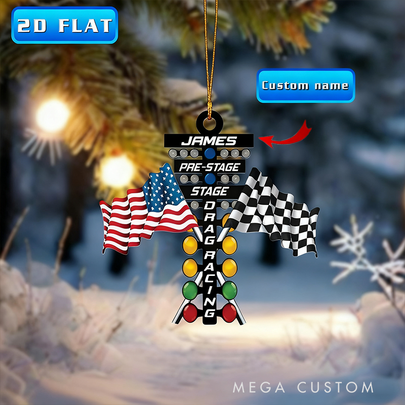 Personalized Drag Racing Acrylic Ornament Custom 2D Flat Christmas Ornament Gift for Race Car Enthusiasts and Motorsport Lovers